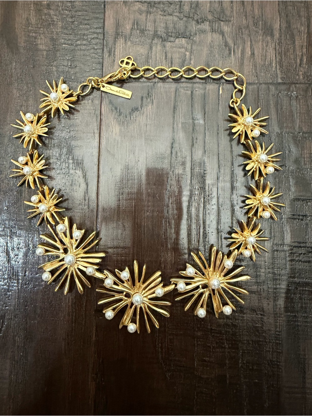 Oscar De La Renta Gold Starburst Pearl-Accent Necklace